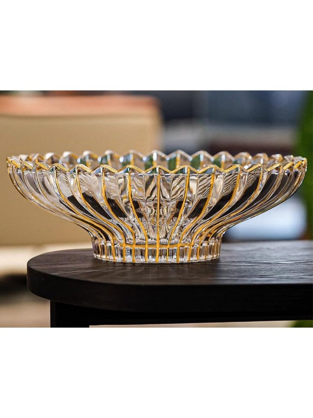 Hand-Painted Gold Decorative Bowl - 12" Fruit Bowl, Kitchen Centerpiece, Home